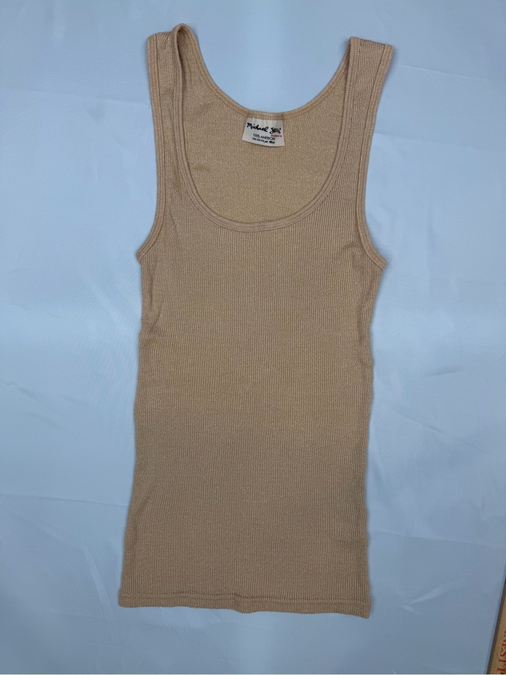 MICHAEL STARS 100%AMERICAN Beige Ribbed Scoop Neck Tank Made in USA